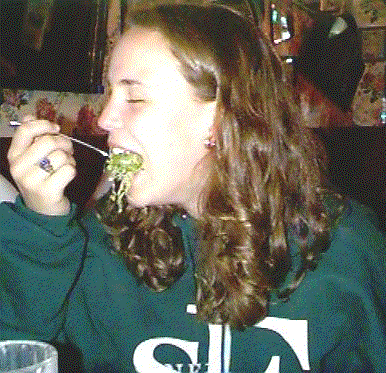 Becky eating sprouts